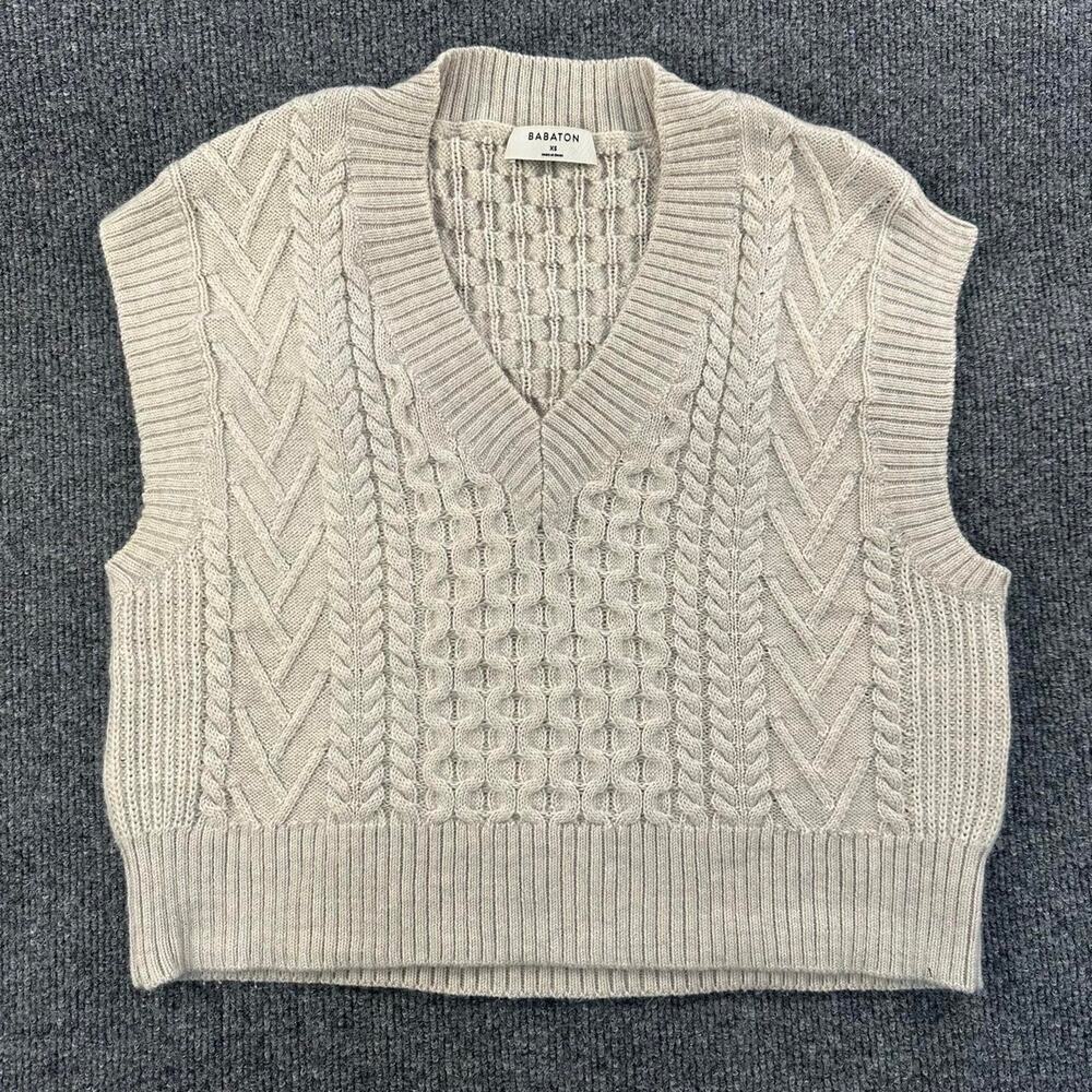 Babaton Artizia Women’s Cable Knit Sweater Vest Merino Wool Chunky Crop Top XS